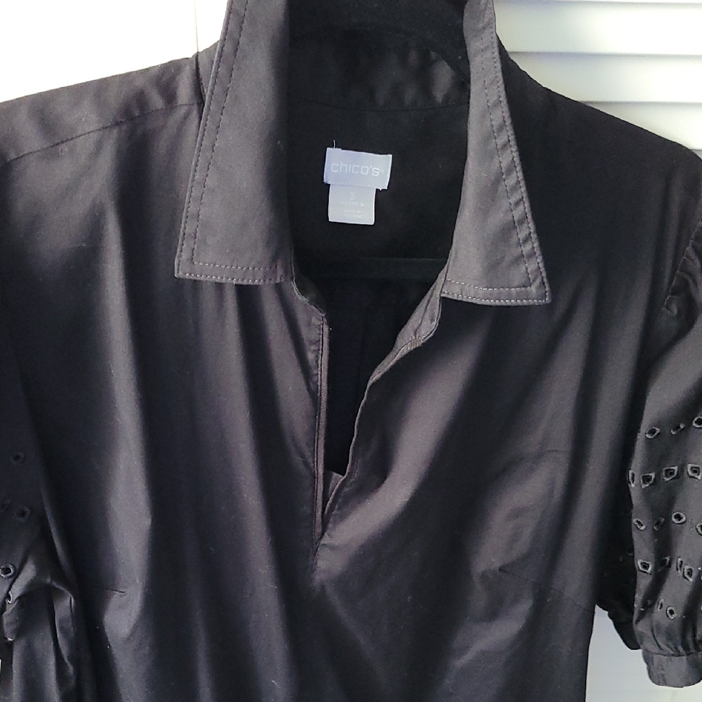 Chico's Black Casual Dress Eyelet Puff Sleeve Sz 3=16/XL. - Picture 7 of 16